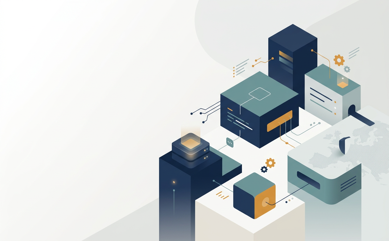 Abstracte rustige illustratie van een geordende open-source softwarestack